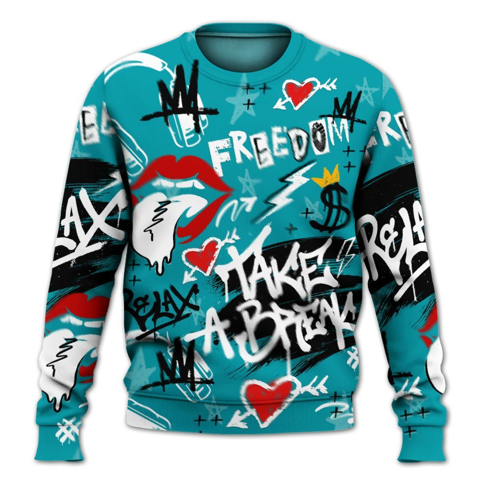 Sweatshirt To Match Air Griffey Max Aquamarine 1s - Take Break Freedom Graffiti Streetwear All Over Print