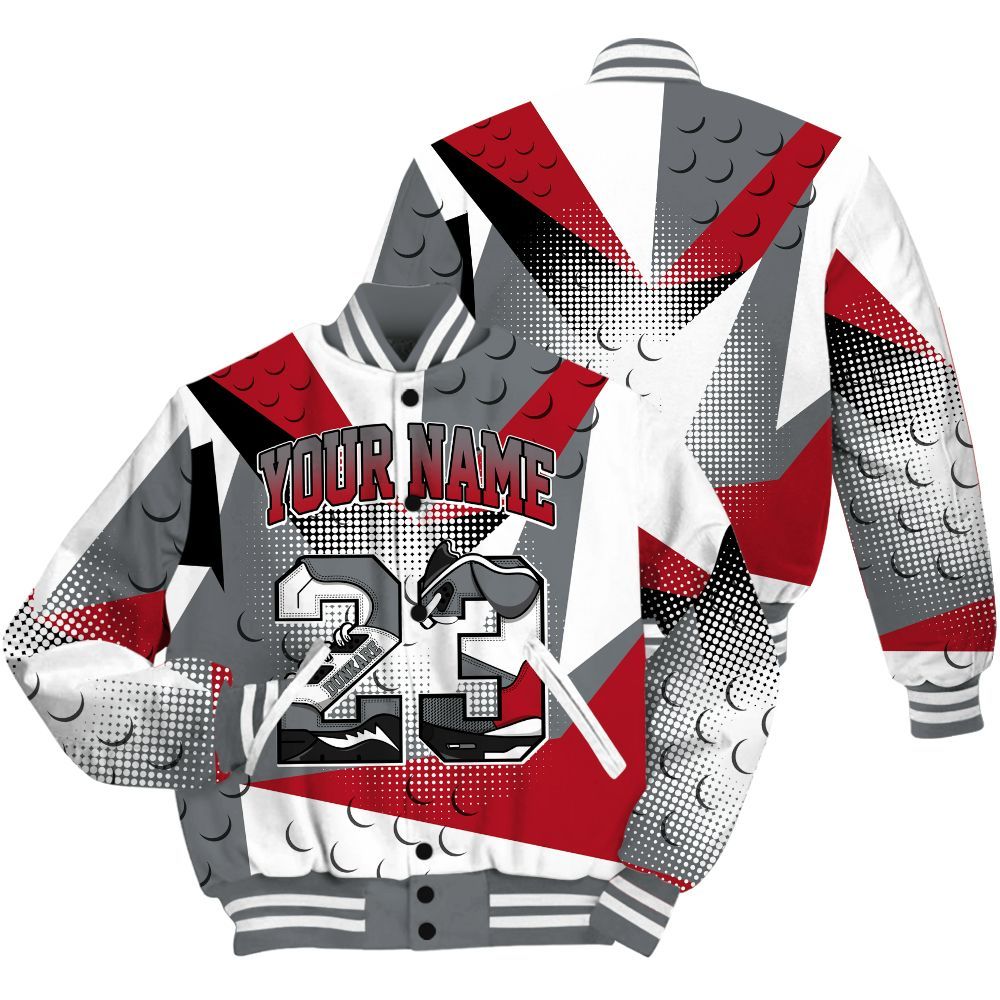 Varsity Jacket To Match Retro Fire Red 9s Shirt, Poly Custom Name Number 23 5s All Over Print