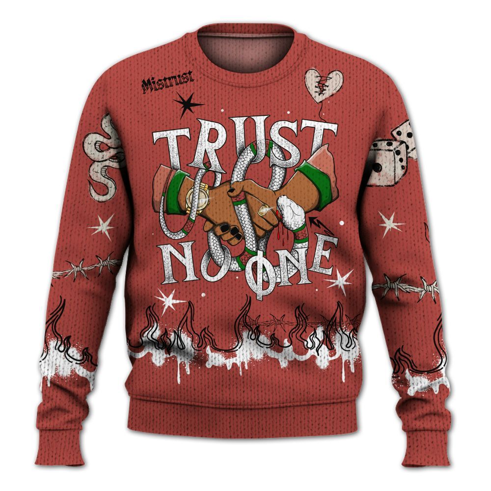 Knitted Sweater To Match Dune Red 13s - Trust No One Snake-Bite Doodle Crayon