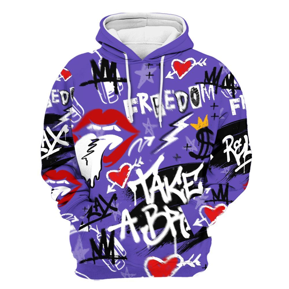 Hoodie To Match Field Purple 12s - Take Break Freedom Graffiti Streetwear All Over Print