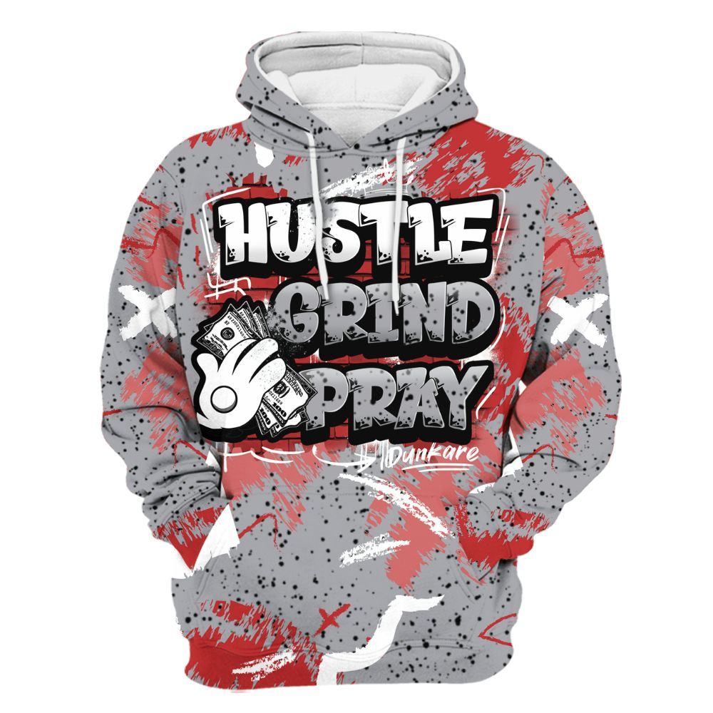 Hoodie To Match White Cement 4s - Hustle Grind Pray Retro All Over Print