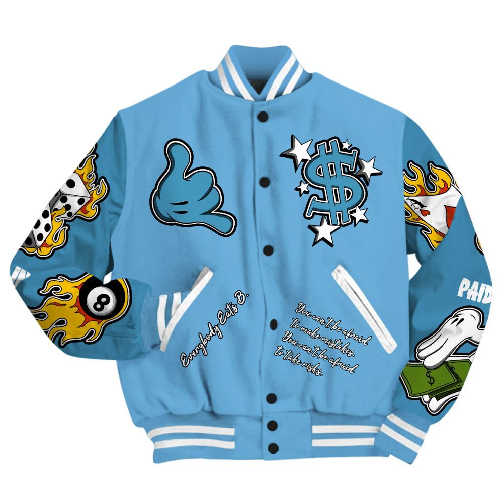 Varsity Jacket To Match SB Dunk Low University Blue Shirt, Funny Everybody Paid In Full Graphic All Over Print