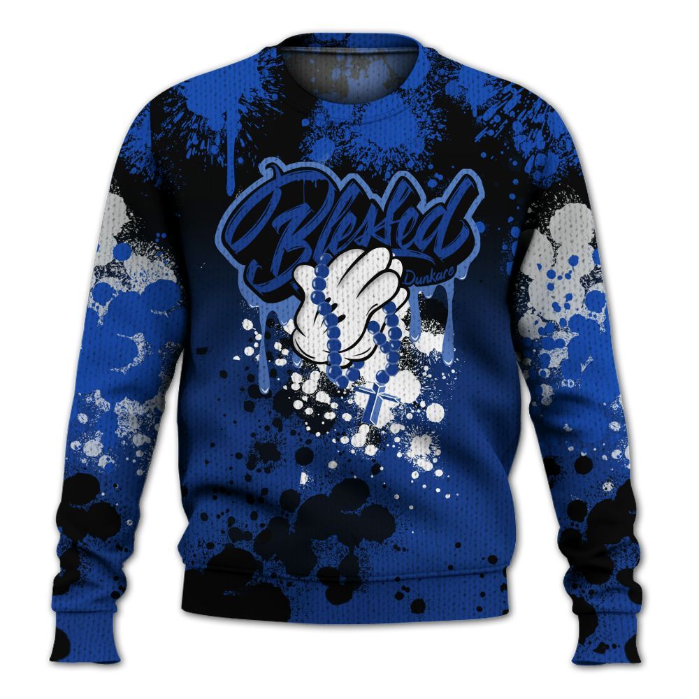 Knitted Sweater To Match Air Foamposite One Royal - God Blessed Ink Drip