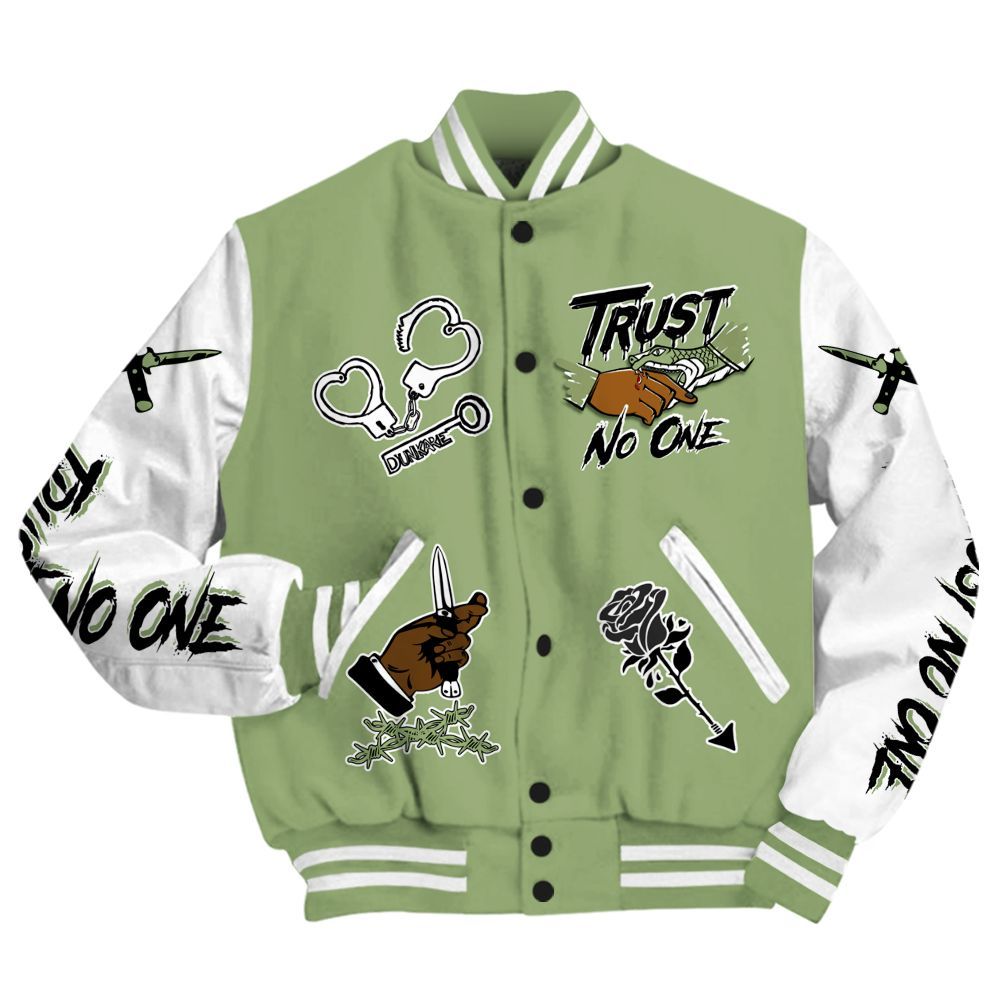 Varsity Jacket To Match Oil Green 4s - Trust No One Dripping All Over Print