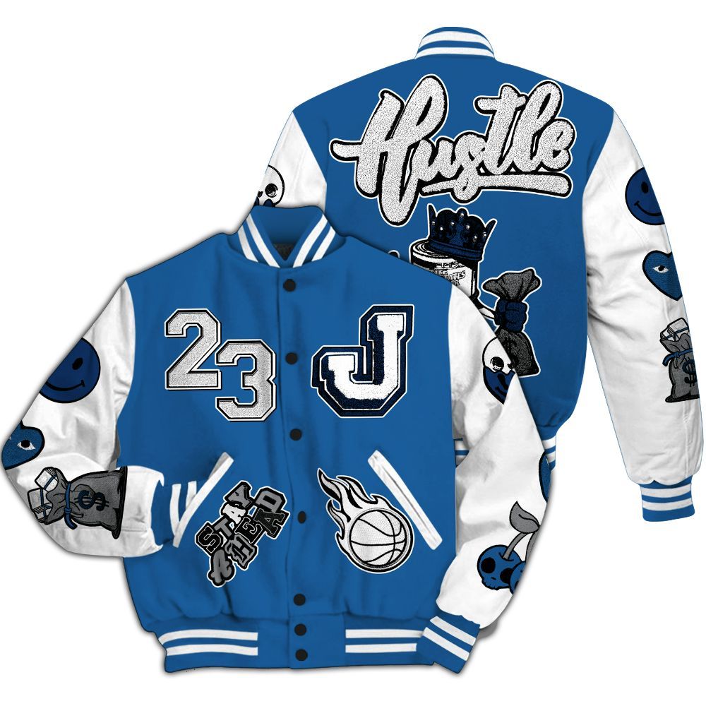 Varsity Jacket To Match French Blue 13s - Hustles Money Number 23 All Over Print