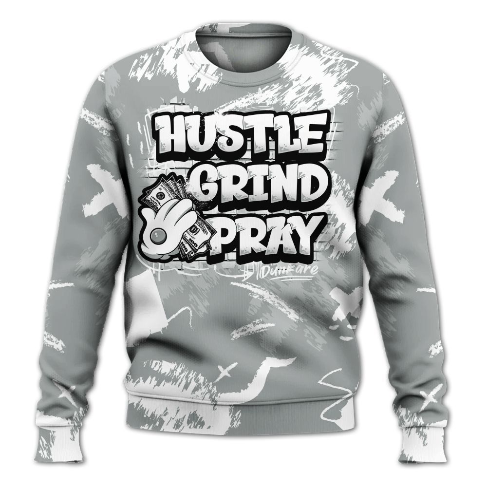 Sweatshirt To Match Dunk Low White Light Smoke Grey - Hustle Grind Pray Retro All Over Print