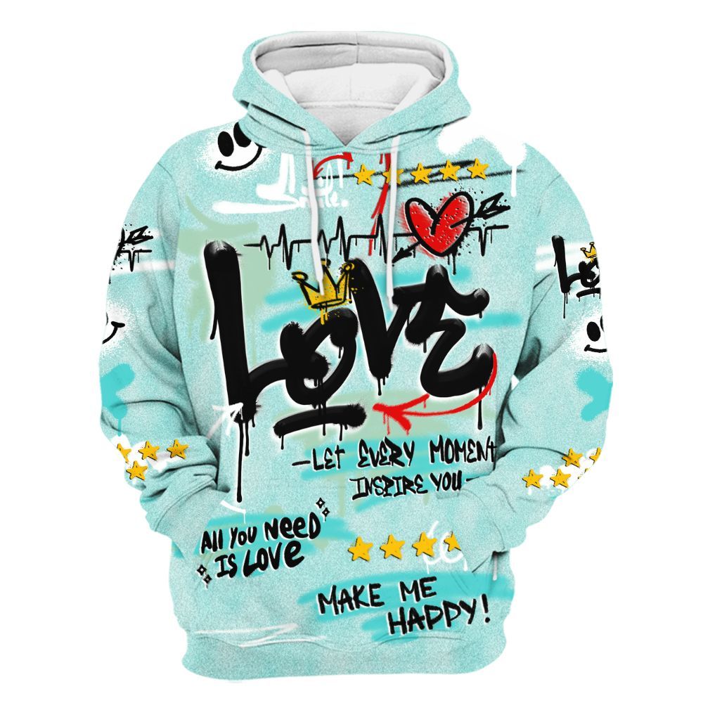 Hoodie To Match Low OG Washed Teal 1s - Happy Love Beats Graffiti All Over Print