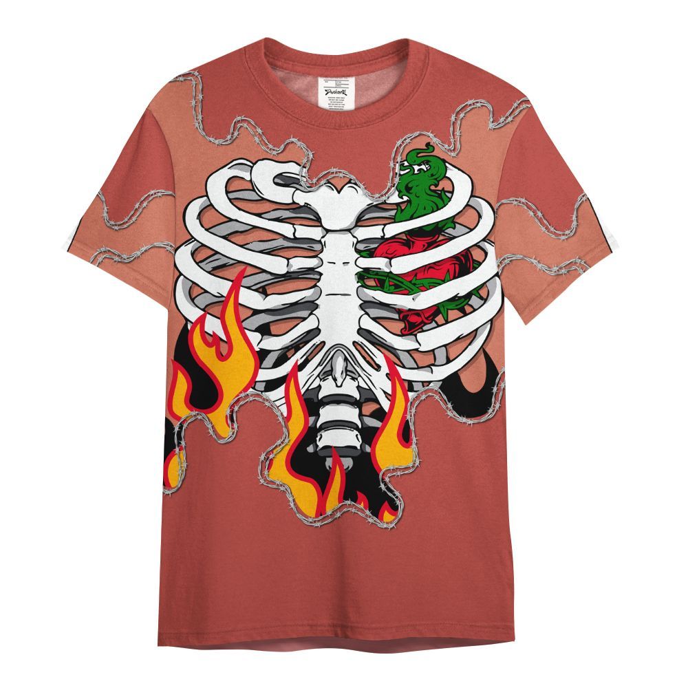 Shirt To Match Dune Red 13s - Skeleton Heart On Fire All Over Print