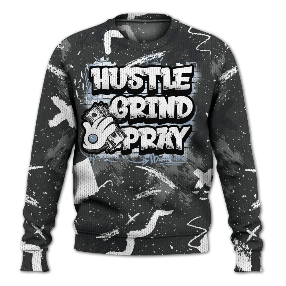 Knitted Sweater To Match Reverse Black White 6s - Hustle Grind Pray Retro