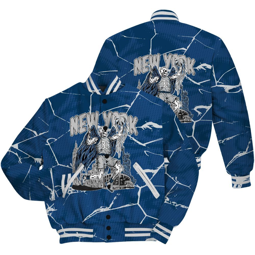 Varsity Jacket To Match High OG Midnight Navy 1s Shirt - Ewing Era Skeleton Crack All Over Print
