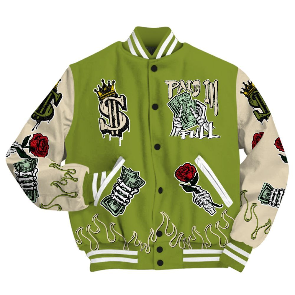 Varsity Jacket To Match SB Dunk Low Asparagus - Fire Everybody Paid In All Over Print