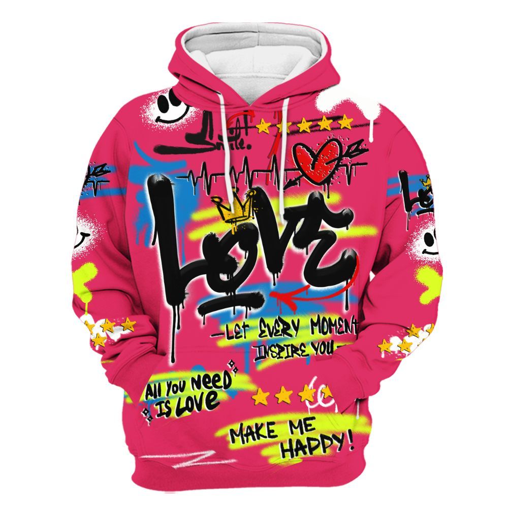Hoodie To Match Ja 3 Kool Aid - Happy Love Beats Graffiti Streetwear All Over Print