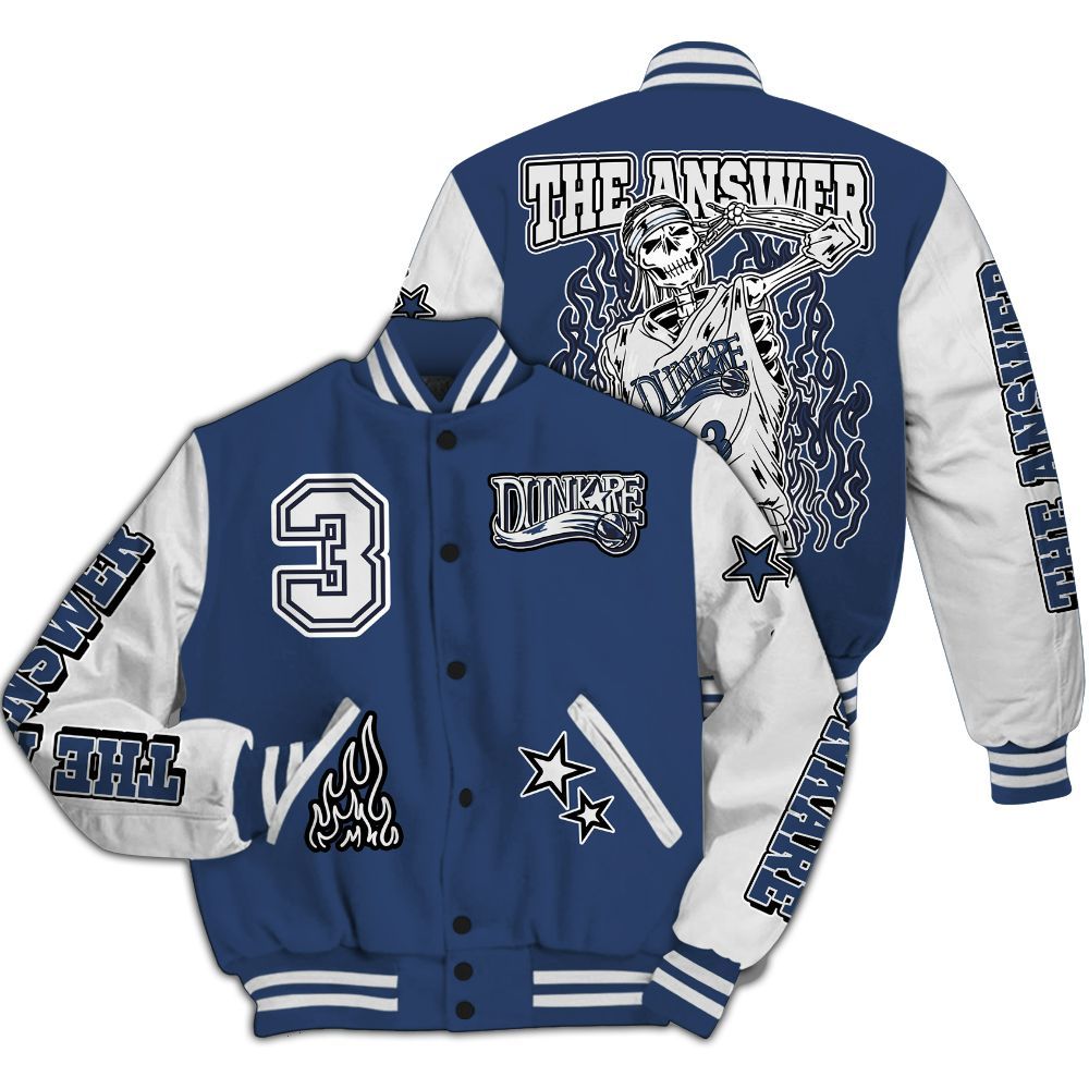 Varsity Jacket To Match Low 85 Metallic Blue 1s - Allen Answer Skeleton All Over Print