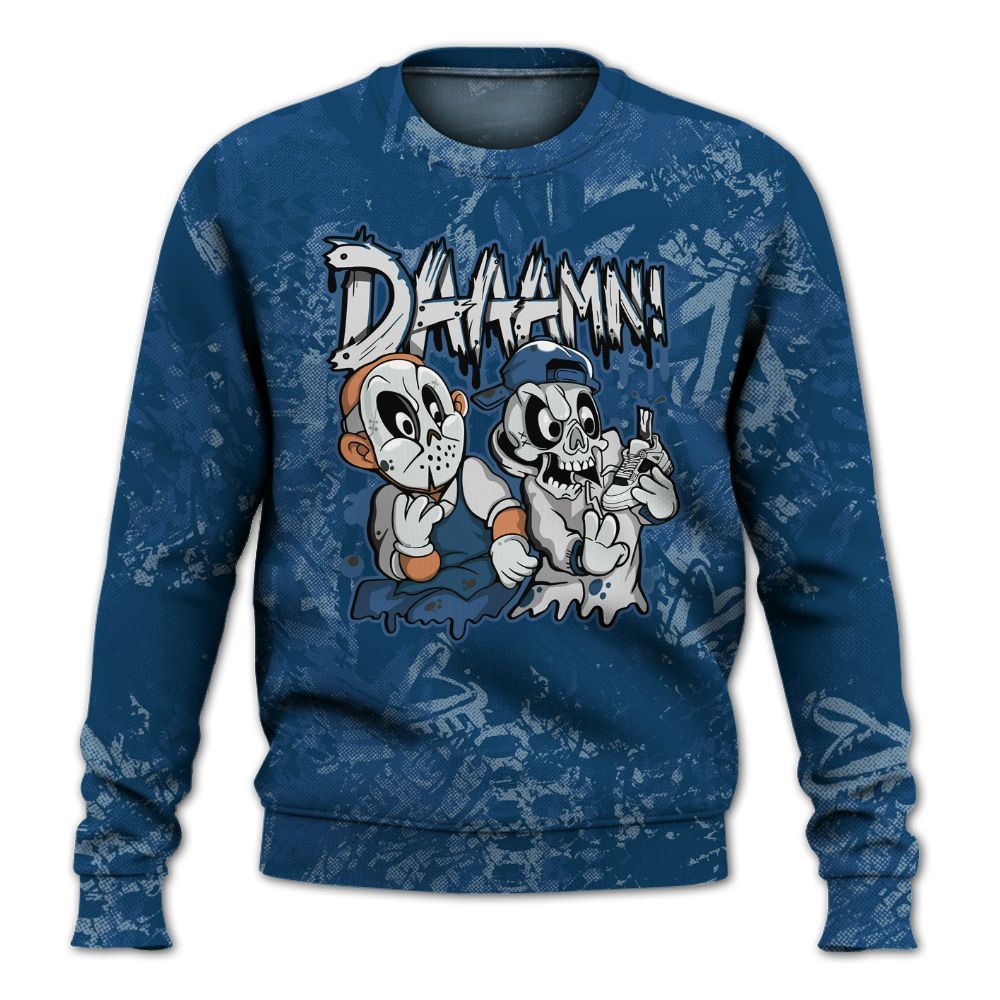 Sweatshirt To Match High OG Midnight Navy 1s - Damn Shoe Graphic Heart Grunge All Over Print
