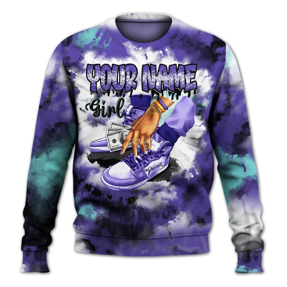 Sweatshirt To Match Low Hornets 1s - Custom Name SNEAKER Girl Money Drip Tie Dye All Over Print