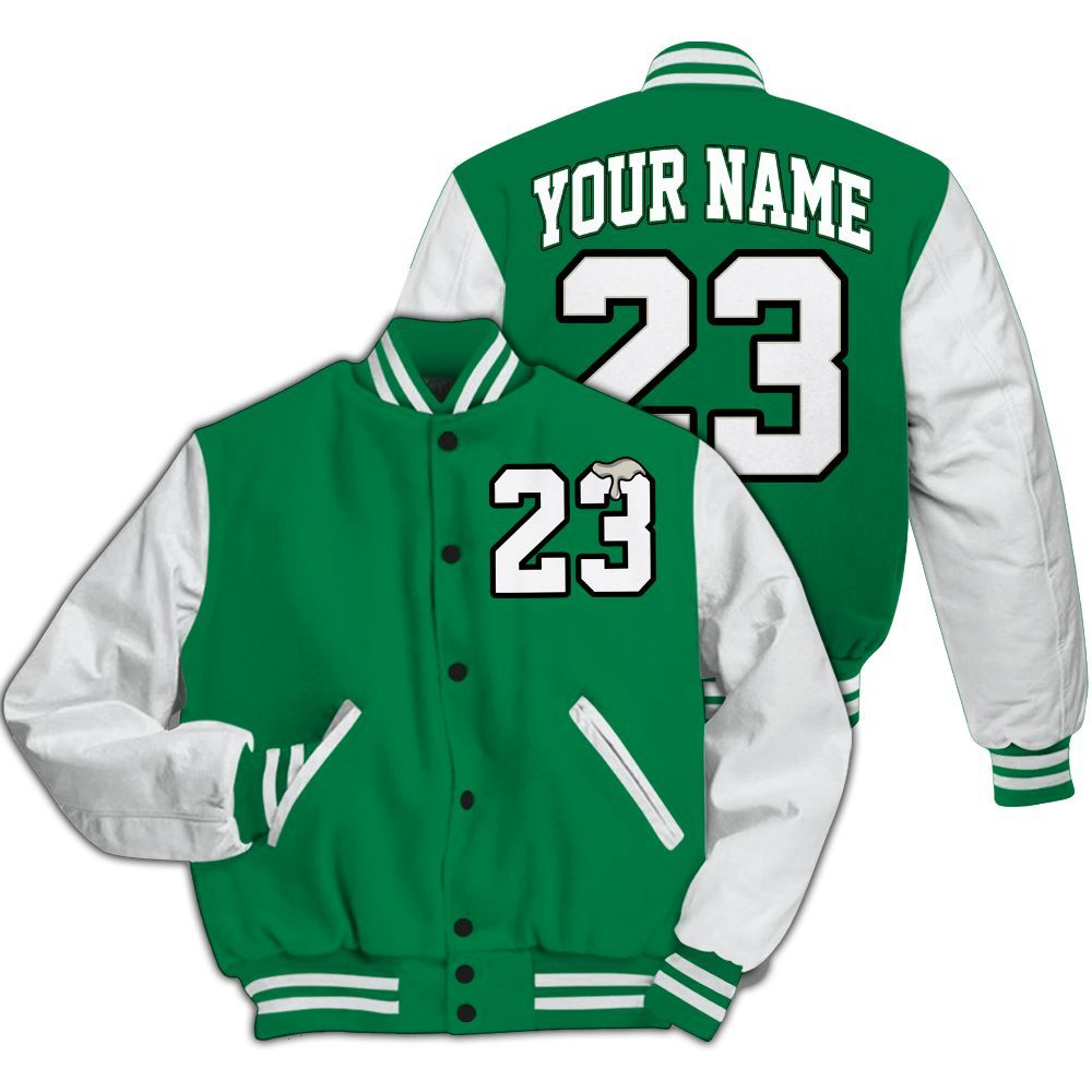 Varsity Jacket To Match Lucky Green 2s - Custom Name Number 23 Drip All Over Print