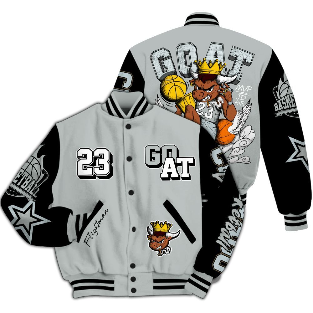 Varsity Jacket To Match Black Wolf Grey 12s - FlightMan G.O.A.T Number 23 All Over Print
