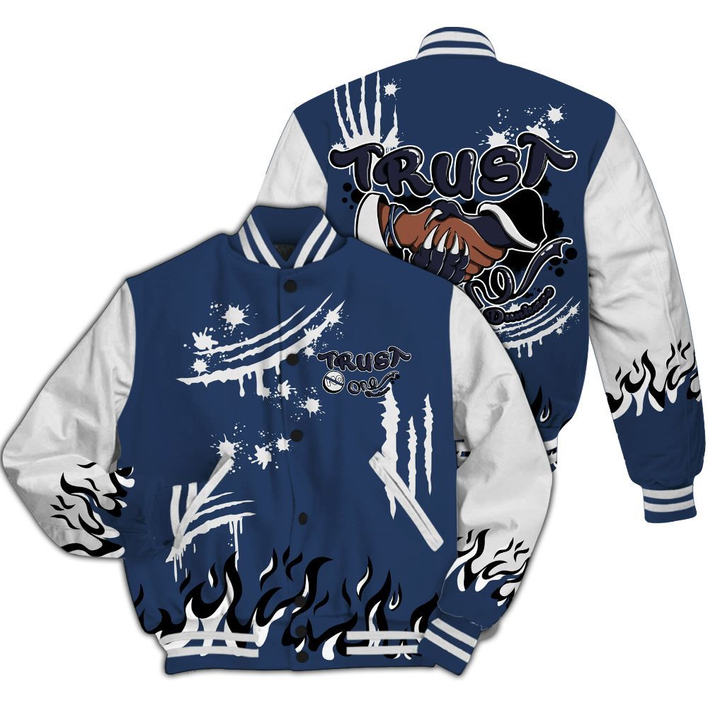 Varsity Jacket To Match Low 85 Metallic Blue 1s - Graphic Trust No One All Over Print