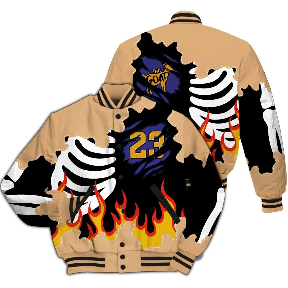 Varsity Jacket To Match SE Afrobeats 7s - Burning Skeleton 23 G.O.A.T All Over Print