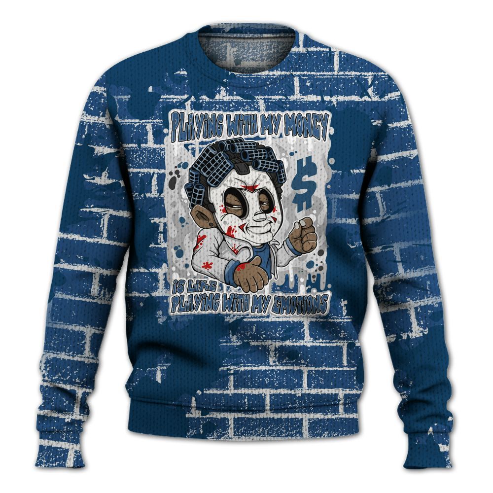Knitted Sweater To Match High OG Midnight Navy 1s - Playing With My Money Graphic Halloween
