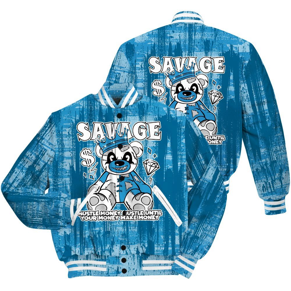Varsity Jacket To Match Powder Blue 9s Shirt - Savages Bear Glitch Art All Over Print