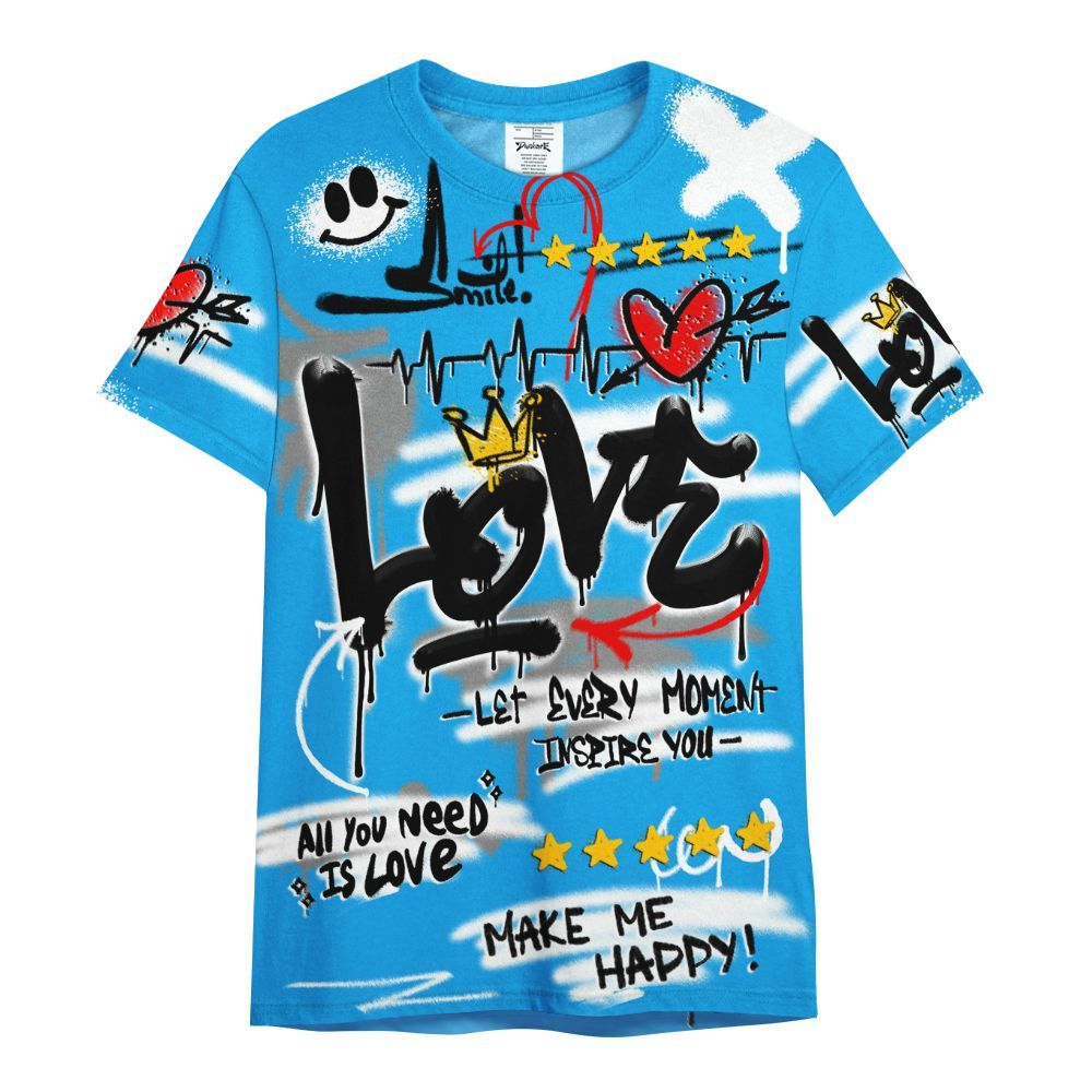 Shirt To Match Black University Blue 2022 13s - Happy Love Beats Graffiti Streetwear All Over Print