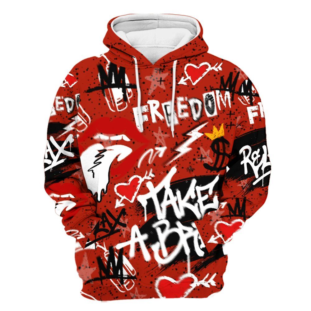 Hoodie To Match Red Cement 4s - Take Break Freedom Graffiti Streetwear All Over Print