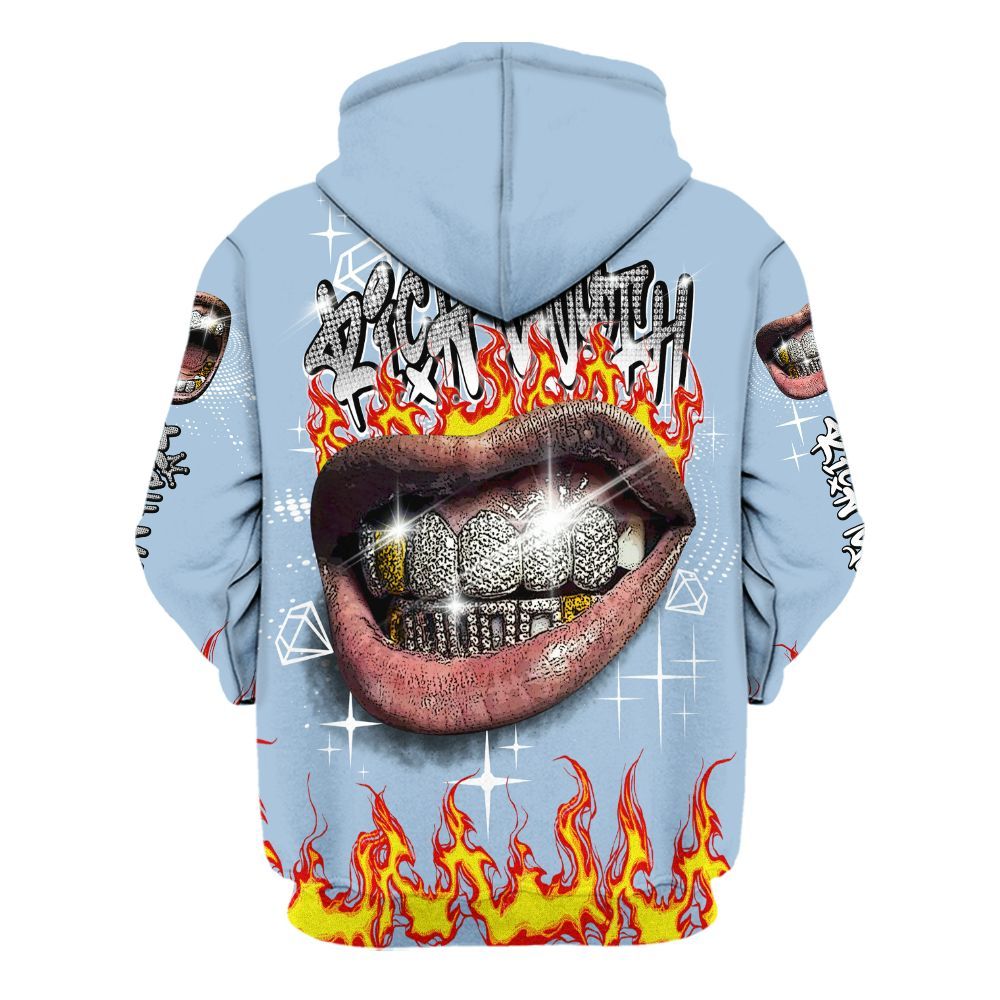 Hoodie To Match High University Blue 1s - Rich Mouth Fire Rap Retro 90s All Over Print