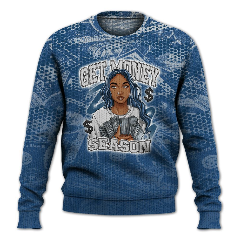 Knitted Sweater To Match High OG Midnight Navy 1s - Get Moneys Season Banknote