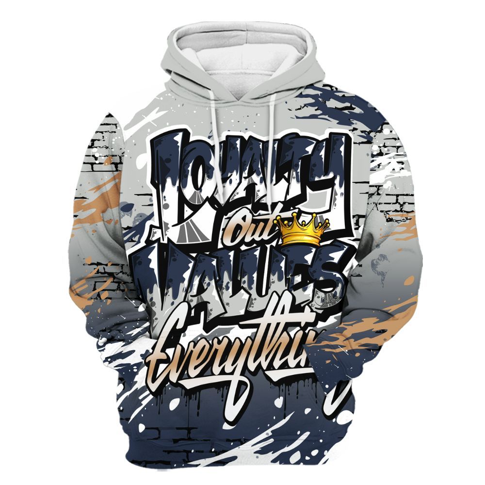 Hoodie To Match Low Navy Grey Gum 1s - Values Of Loyalty All Over Print