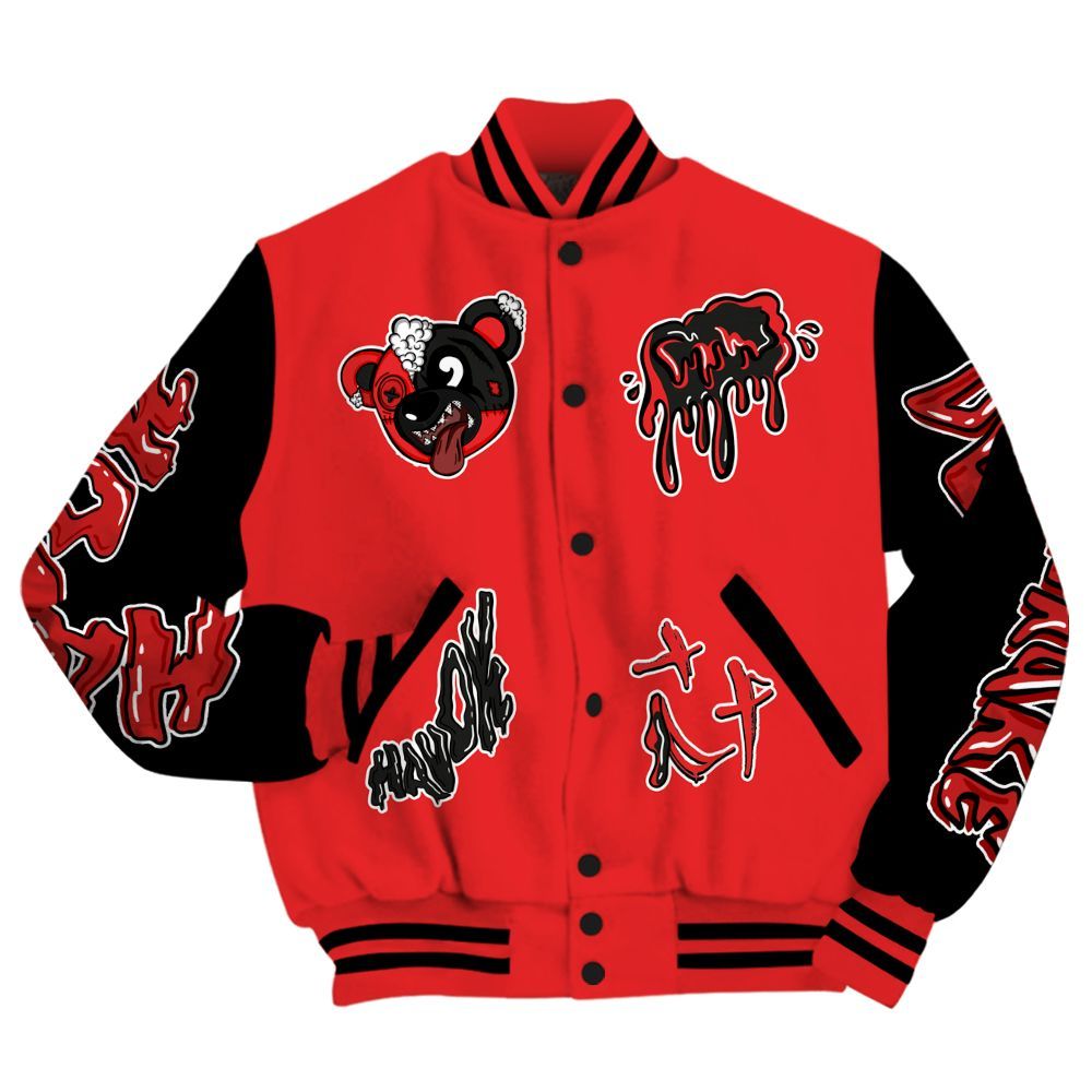 Varsity Jacket To Match Red Thunder 4s - Havok Bear All Over Print