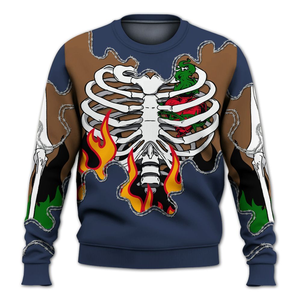 Sweatshirt To Match Midnight Navy 13s - Skeleton Heart On Fire All Over Print