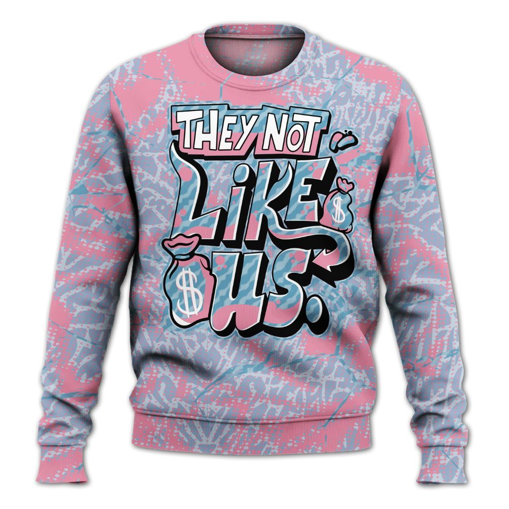 Sweatshirt To Match Denim Pink Glow 3s - Dislike Us Crack All Over Print