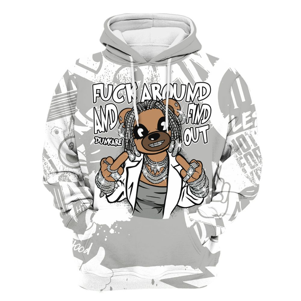Hoodie To Match Paris Cement Grey 4s - F#ck Around Bear Bear Monogram Graffiti All Over Print