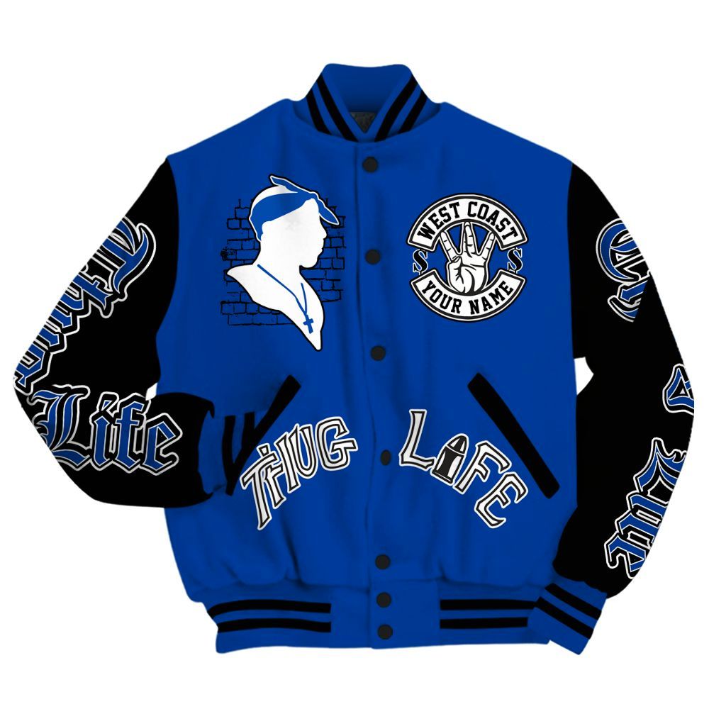 Varsity Jacket To Match Hyper Royal 12s - Free Thug Living Custom Name Baseball Varsity Jacket All Over Print