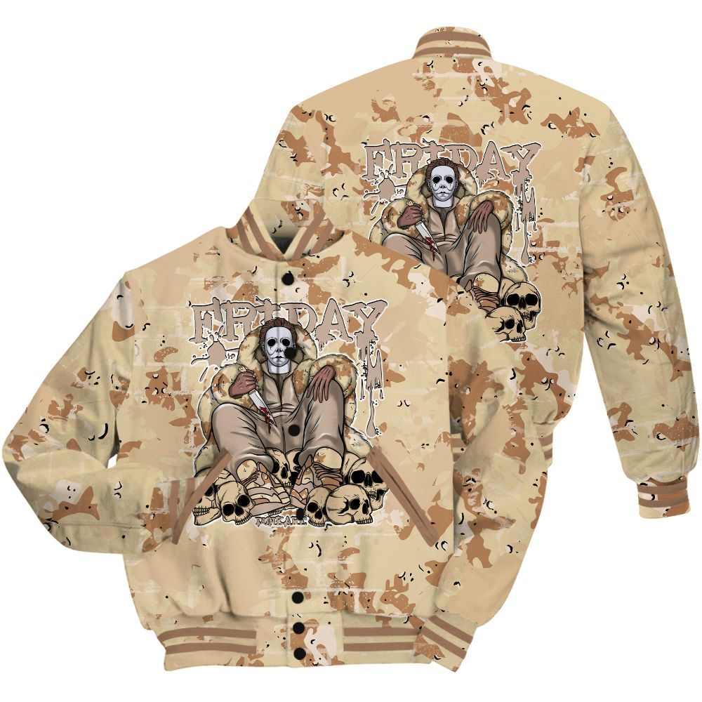 Varsity Jacket To Match Desert Camo 3s Shirt - Friday Brick All Over Print