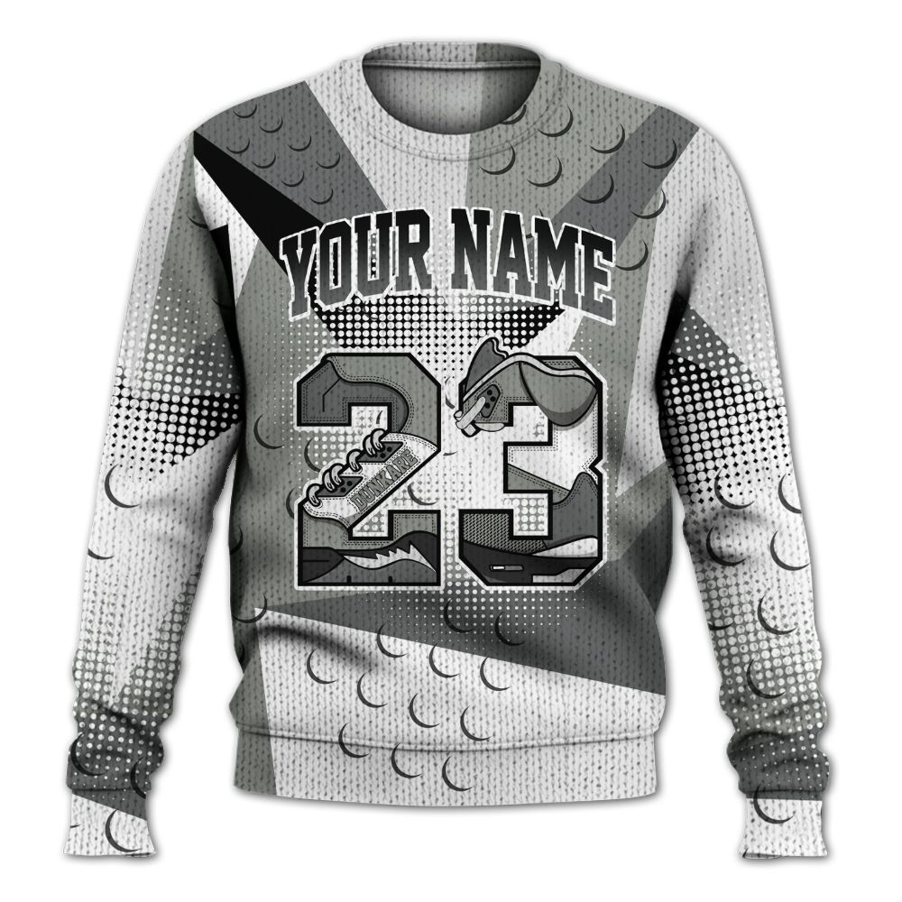 Knitted Sweater To Match Paris Cement Grey 4s - Poly Custom Name Number 23 5s