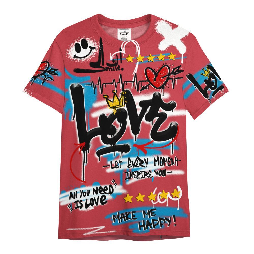 Shirt To Match High OG University Red Dark Powder Blue 1s - Happy Love Beats Graffiti Streetwear All Over Print