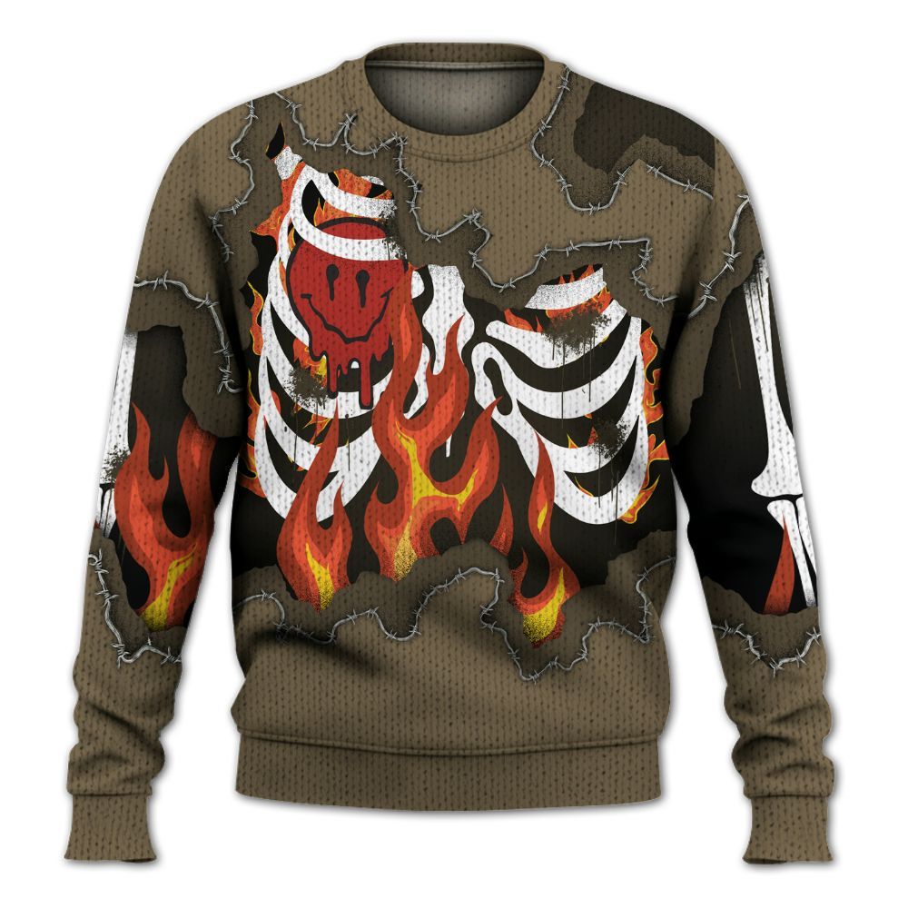 Knitted Sweater To Match Olive 9s - Skeleton On Fire Skrrt