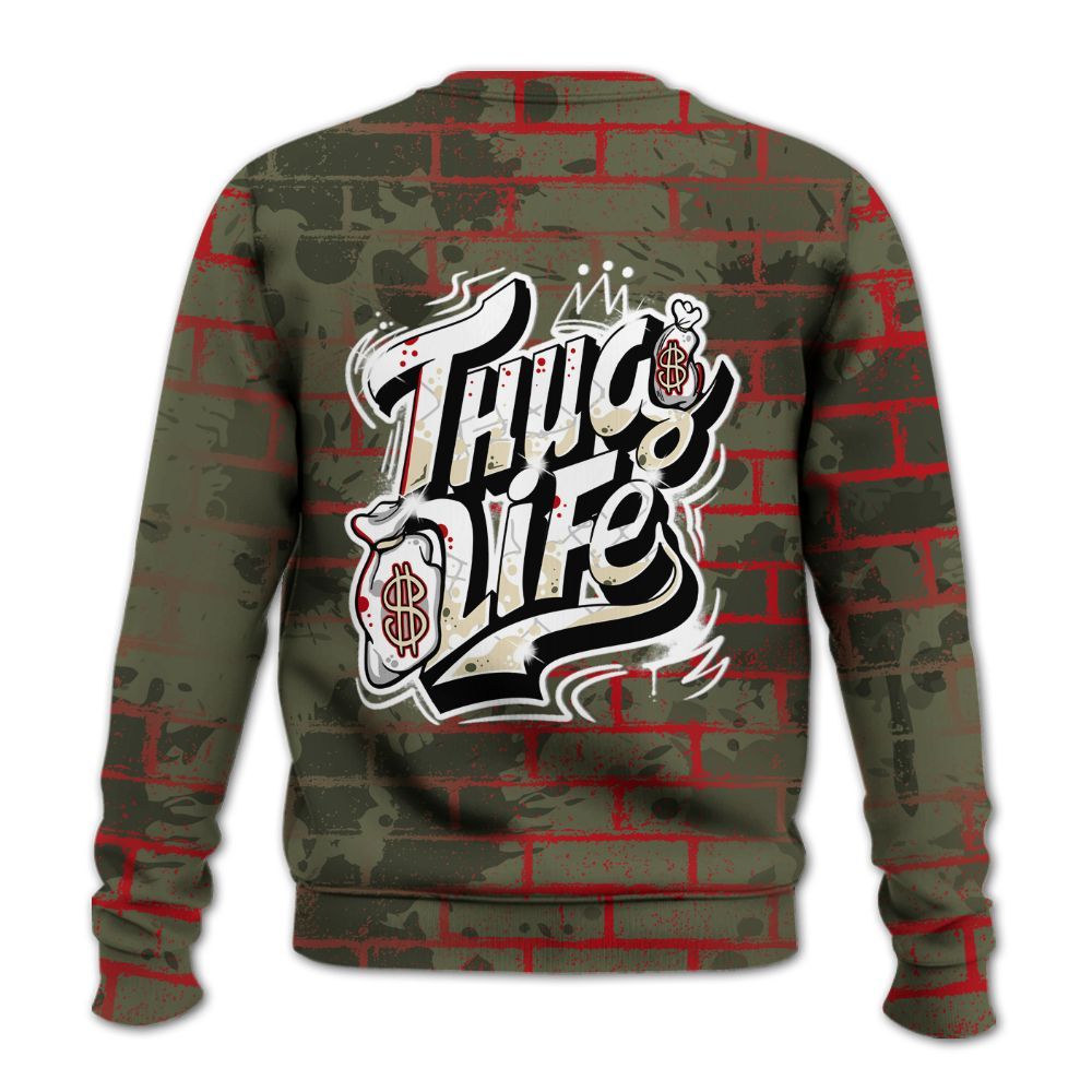 Sweatshirt To Match Travis Scott Low OG Medium Olive 1s - Free Thug Living Graphic Brick Art All Over Print
