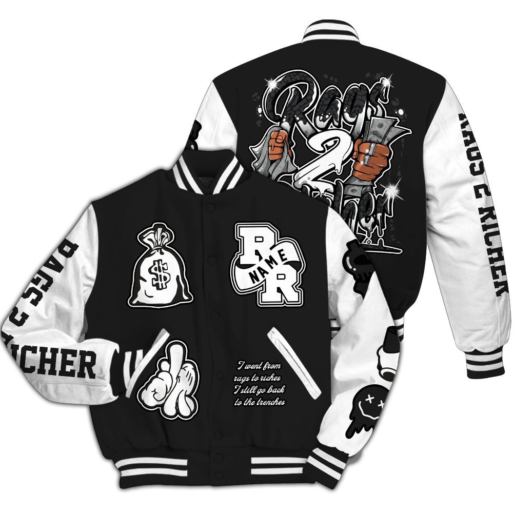Varsity Jacket To Match Black Cat 3s - Rag 2 Rich Graphic Custom Name All Over Print