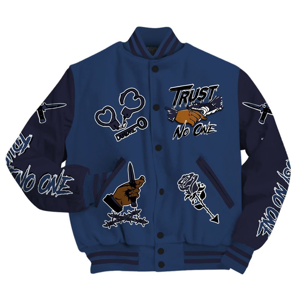 Varsity Jacket To Match Low 85 Metallic Blue 1s - Trust No One Dripping All Over Print