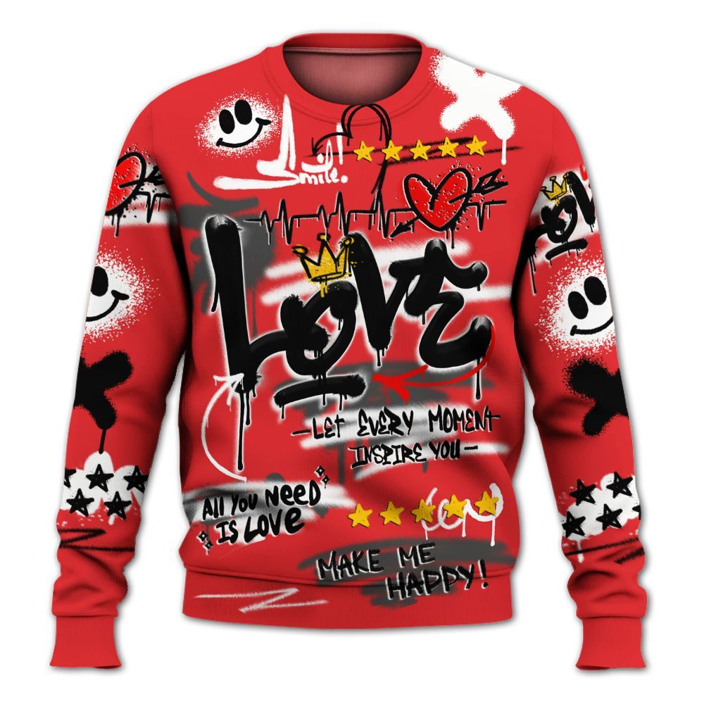 Sweatshirt To Match Chile Red 9s - Happy Love Beats Graffiti Streetwear All Over Print