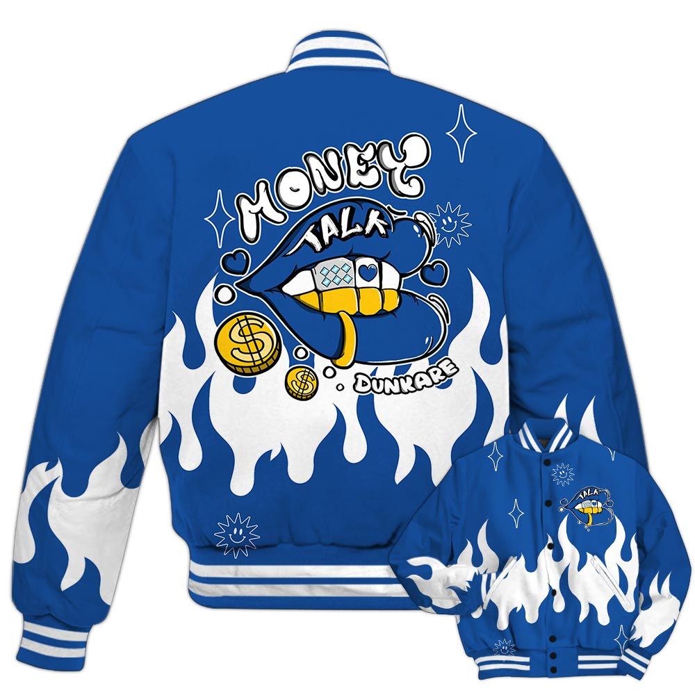 Varsity Jacket To Match Low Space Royal 11s - Money Talk Retro Varsity Jacket Outfit