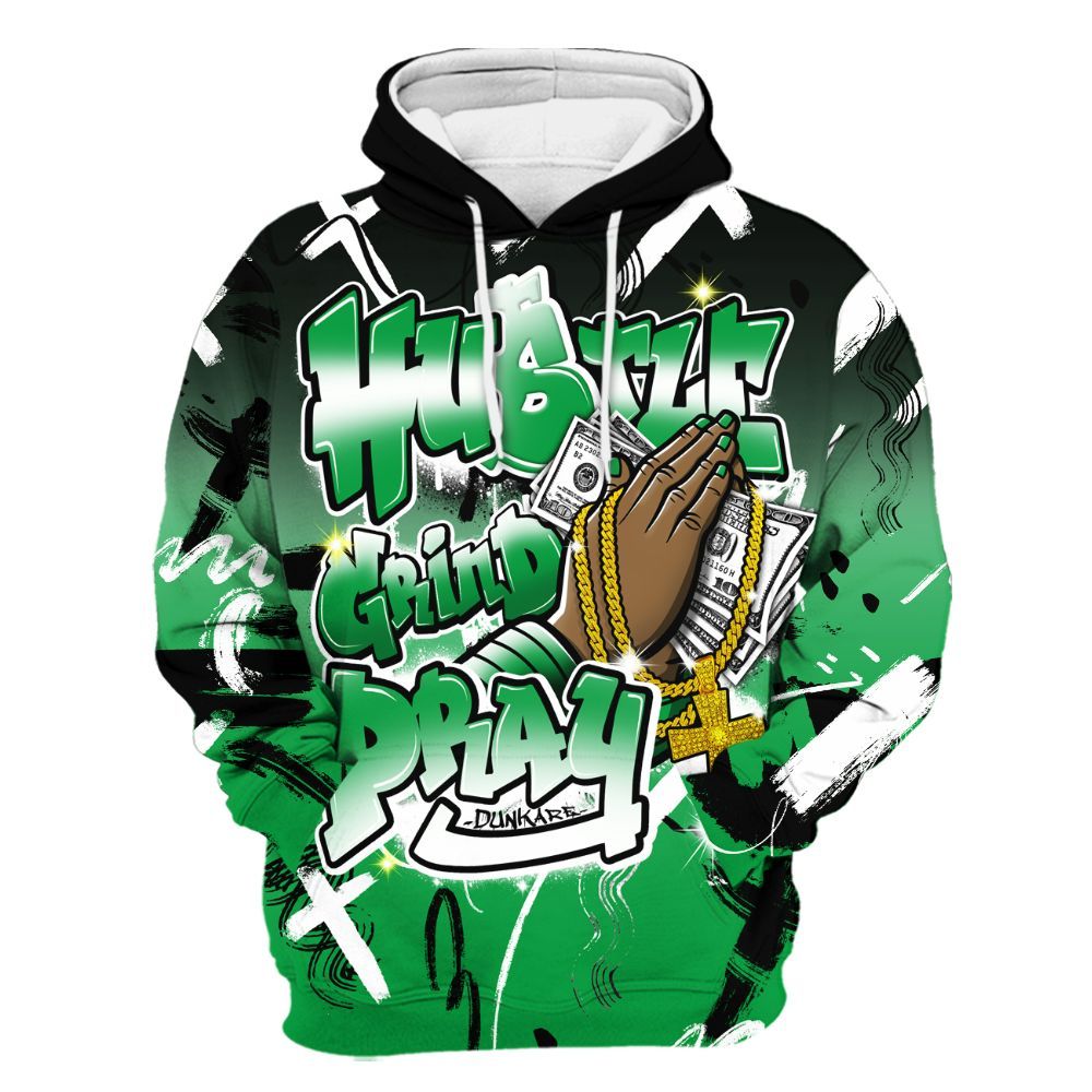 Hoodie To Match Low Lucky Green 1s - Money Hustle Grind Pray All Over Print
