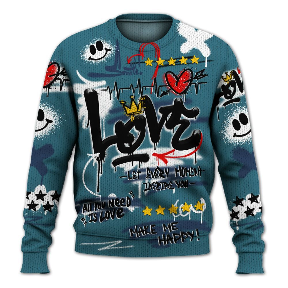 Knitted Sweater To Match Air Foamposite Kazuya Mishima - Happy Love Beats Graffiti Streetwear