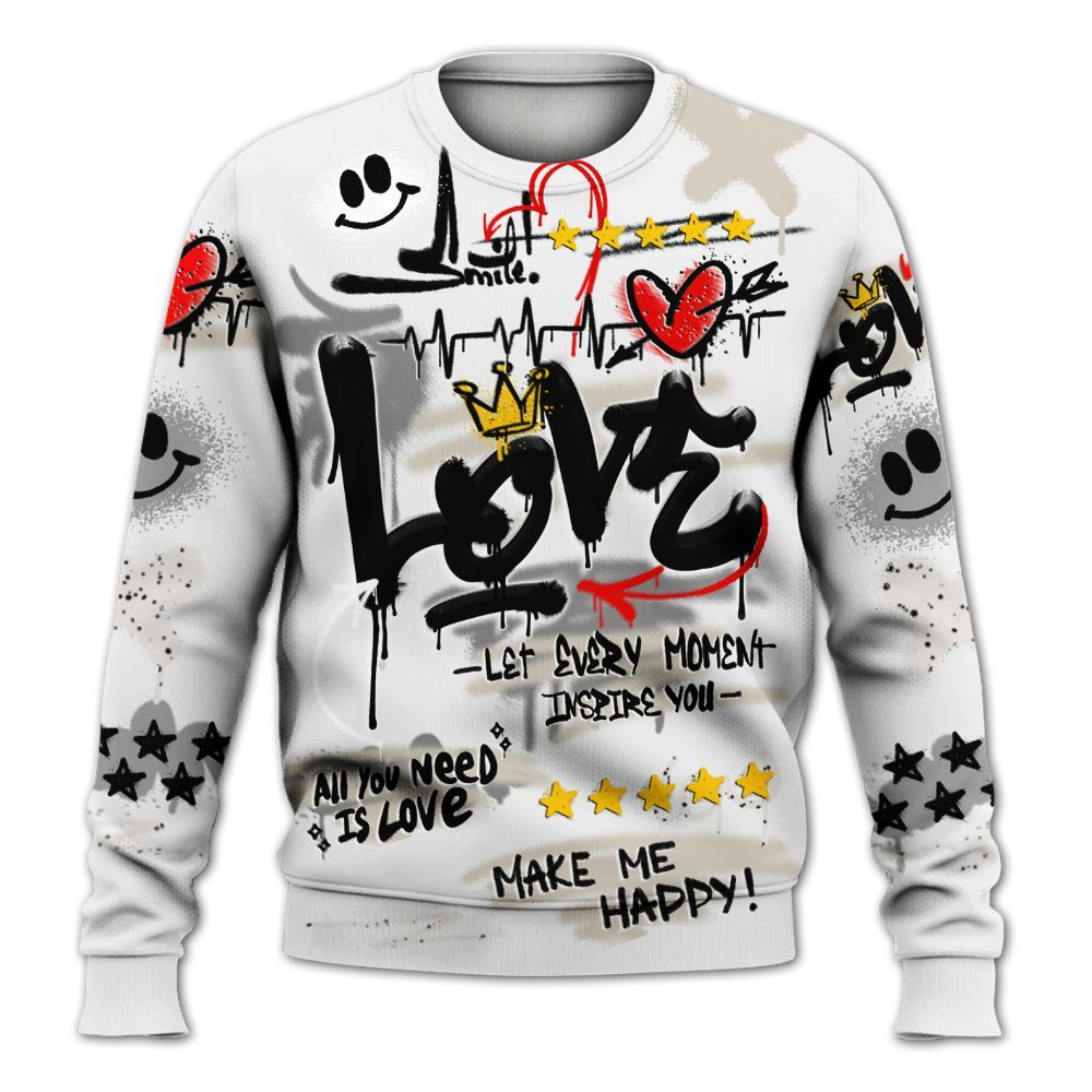 Sweatshirt To Match Retro Reverse Metallic 5s - Happy Love Beats Graffiti Streetwear All Over Print