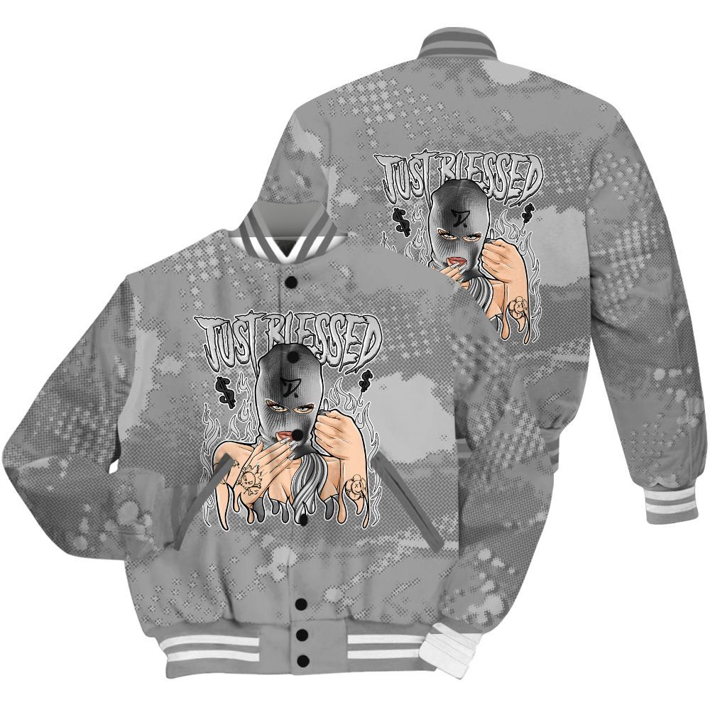 Varsity Jacket To Match Black Wolf Grey 12s Shirt - Blessed!! Smoke Dot All Over Print