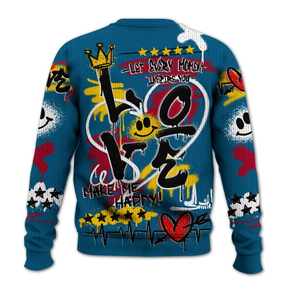 Knitted Sweater To Match GS Messy Room 4s - Happy Love Beats Graffiti Streetwear