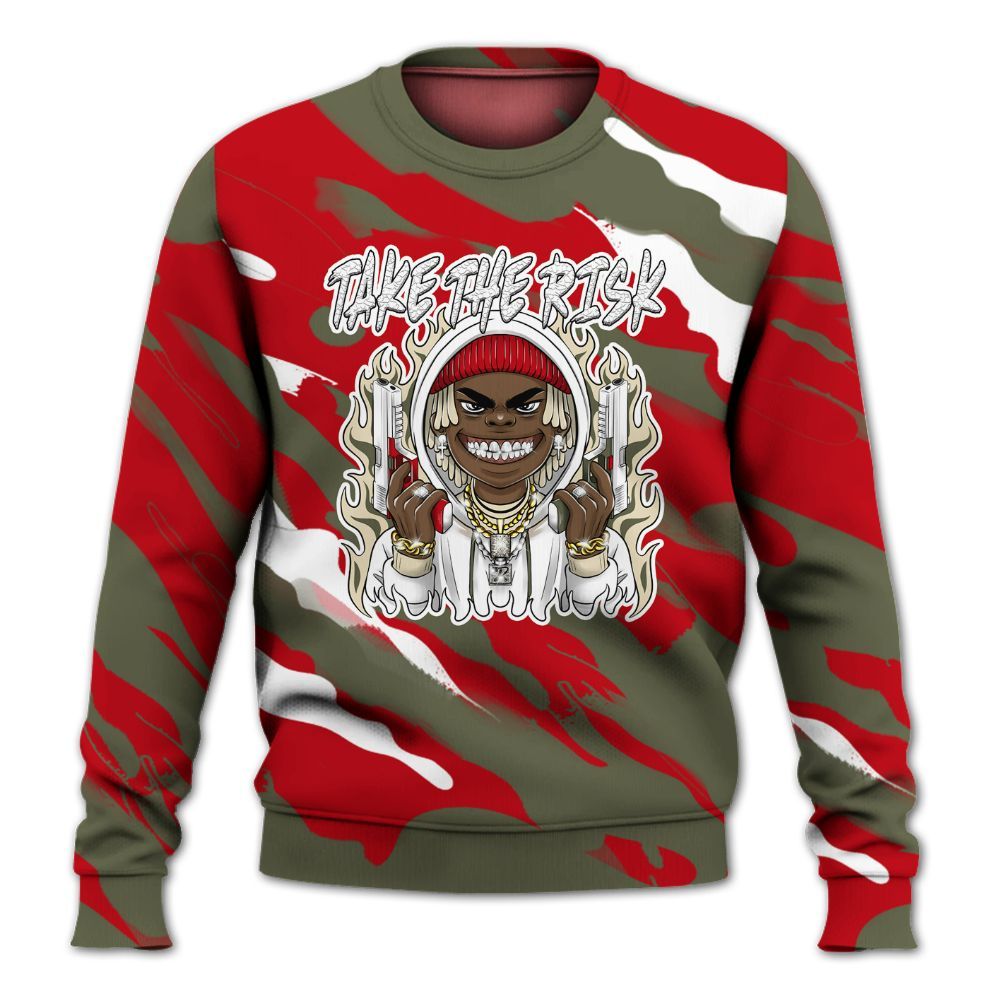 Sweatshirt To Match Low OG Medium Olive 1s - Take The Risk Colored All Over Print